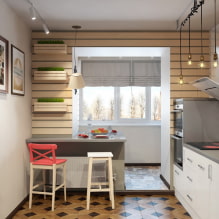 การออกแบบห้องครัวรวมกับระเบียง: ภาพถ่ายในการตกแต่งภายใน, แนวคิดสำหรับการจัดเรียง-6
