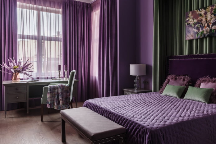Beautiful purple bedroom in the interior