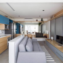 Küche-Wohnzimmer-Design 20 qm M. - Foto im Inneren, Beispiele für Zonierung-1