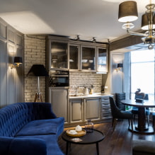 Kleine Wohnküche: Foto im Innenraum, Grundriss und Design-0