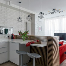 ห้องครัว-ห้องนั่งเล่นขนาดเล็ก: ภาพถ่ายในการตกแต่งภายใน เลย์เอาต์และการออกแบบ-1
