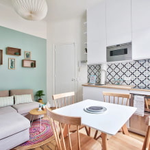 Kleine Wohnküche: Foto im Innenraum, Grundriss und Design-2