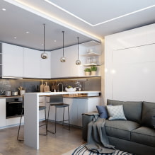 Kleine Wohnküche: Foto im Innenraum, Grundriss und Design-8