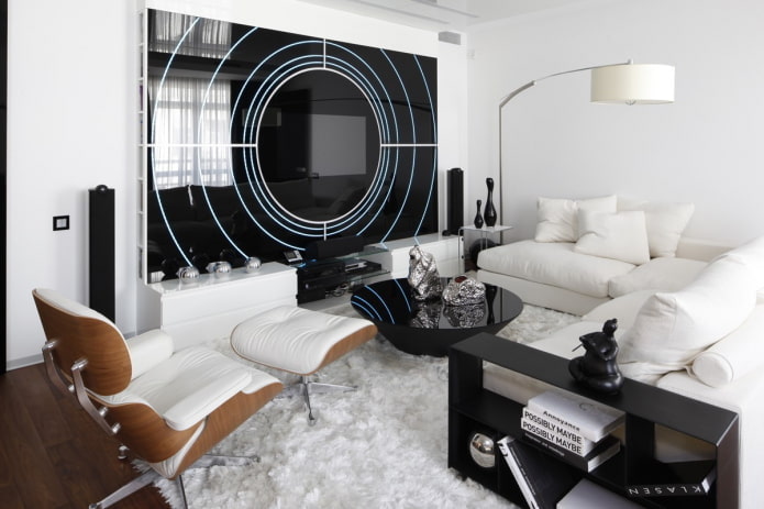 High-tech living room design features (46 photos)