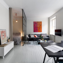 Hálószoba és nappali egy szobában: példák a zónázásra és a tervezésre-5