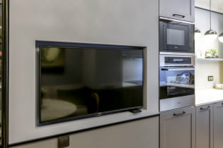 A TV-készülék konyhába helyezésének változatai (47 fotó)