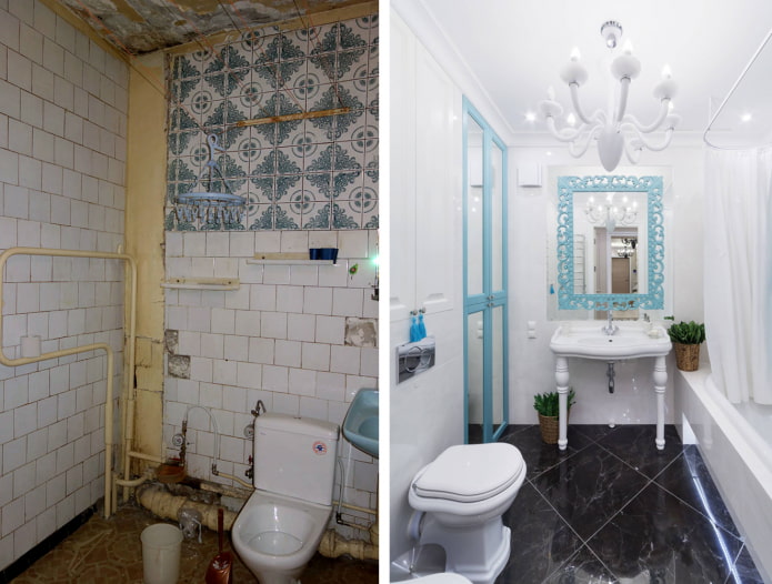 10 példa a fürdőszoba felújítására fényképekkel előtte és utána