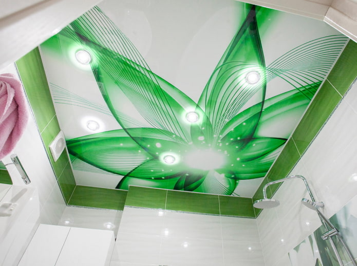 Stretch ceiling in the bathroom: pros and cons, types and examples of design