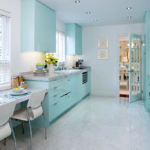 Features of kitchen design in mint color-2