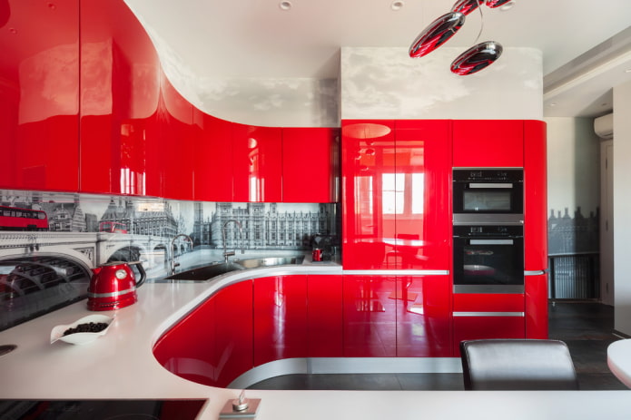 Design features of a glossy kitchen