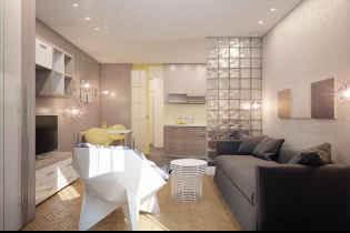 Ang loob ng isang maliit na apartment ng studio na 28 sq. m