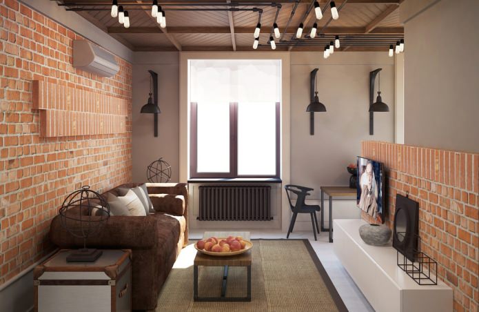 Interior design of an apartment of 37 sq. m. in loft style