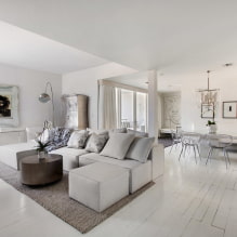 Weißer Boden im Innenraum: Typen, Design, Kombination mit der Farbe von Wänden, Decke, Türen, Möbeln-11
