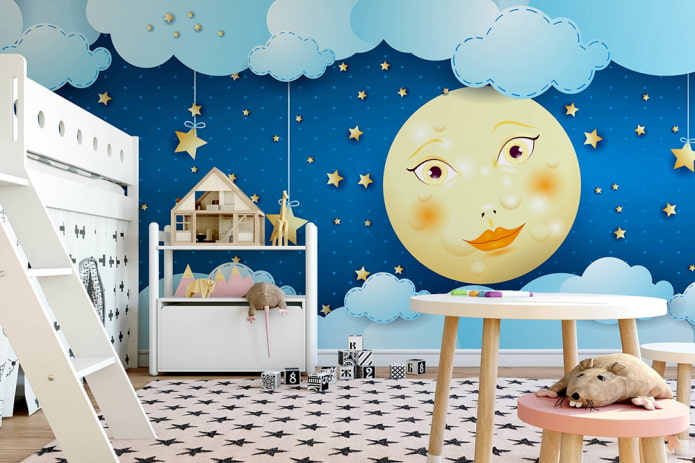Wall murals for the nursery: drawings for girls, boys, examples in various styles and colors