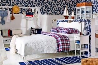 Interior design of a bedroom in a nautical style