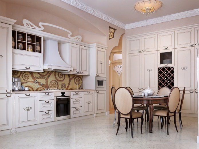 Kitchen-dining room interior design in classic style