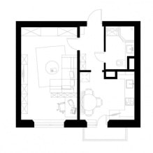 Innenarchitektur einer 1-Zimmer-Wohnung 37 qm Meter-2