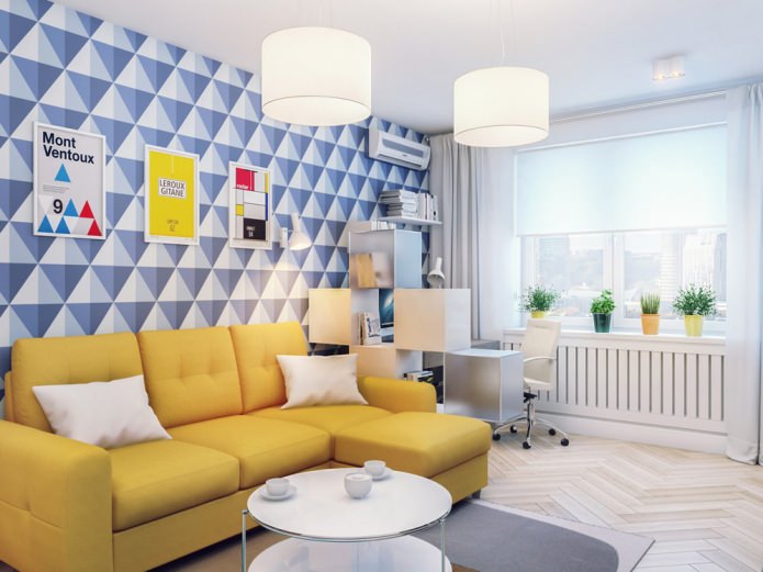 Interior design of a 1-room apartment 37 sq. meters