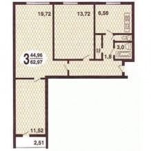 Entwurf einer kleinen 3-Zimmer-Wohnung 63 qm. M. in einem Plattenhaus-0