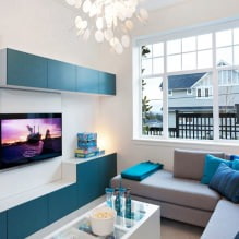 Living room interior in blue tones: features, photo-6