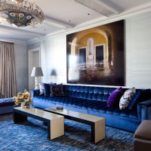 Living room interior in blue tones: features, photo-2
