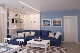 Ентеријер дневне собе у плавој боји: карактеристике, фотографије