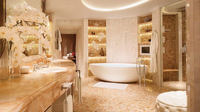 Bathroom interior design in gold color